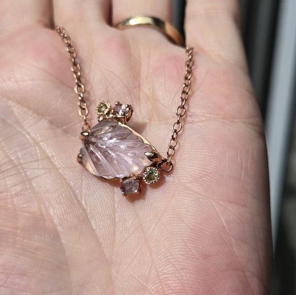 Amethyst 6k leaf 🍃 Peridot & tourmaline rosegold bracelet 7.5" - Picture 5 of 8